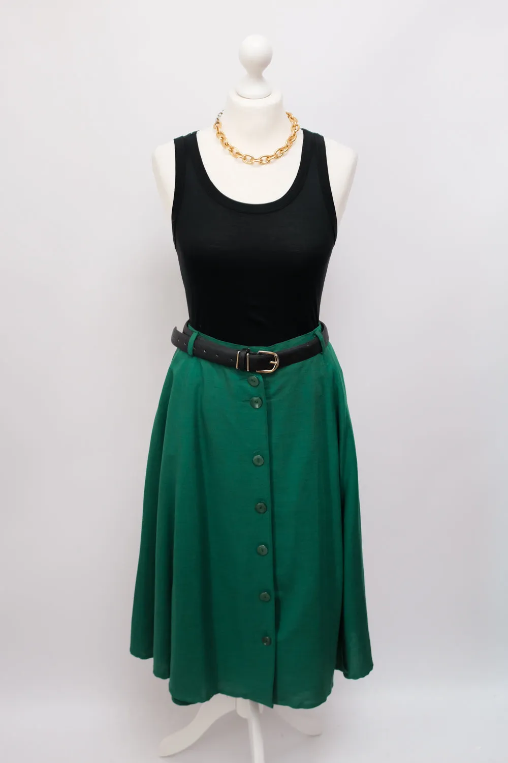 LINEN VISCOSE GREEN VINTAGE SKIRT