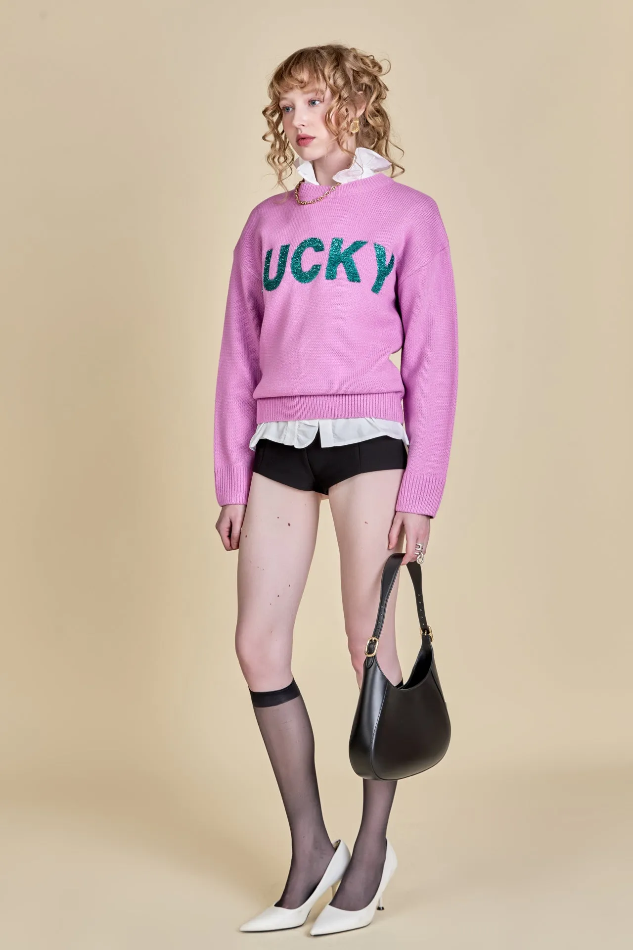 Lucky Glitter Lettering Sweater