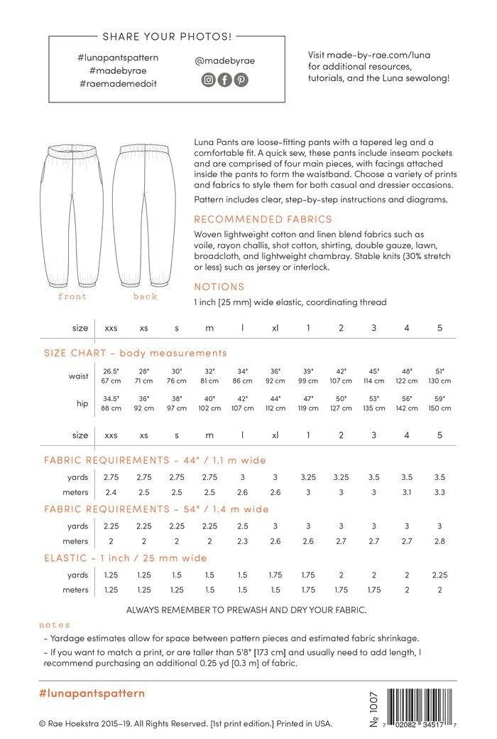 Luna Pants Sewing Pattern - Made by Rae