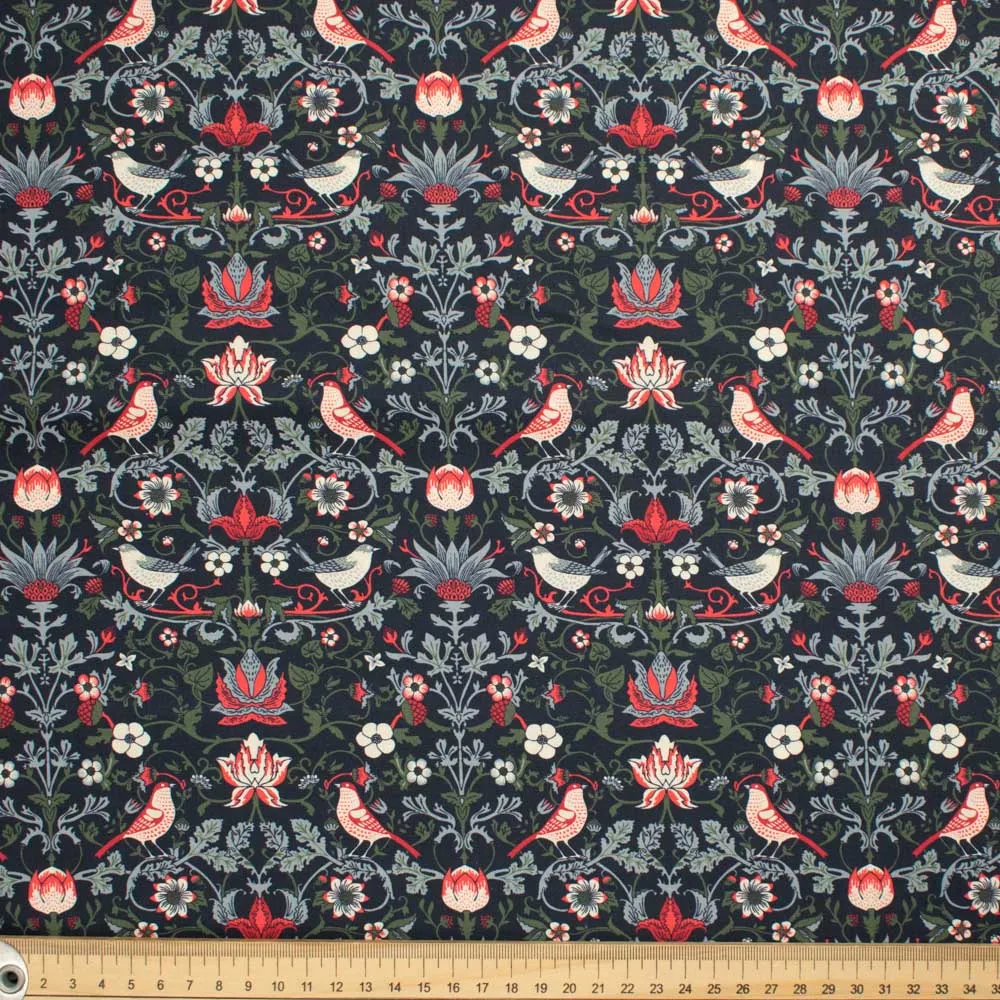 Maurice Style Collection #02 Red Birds & Floral on Navy Cotton Prints