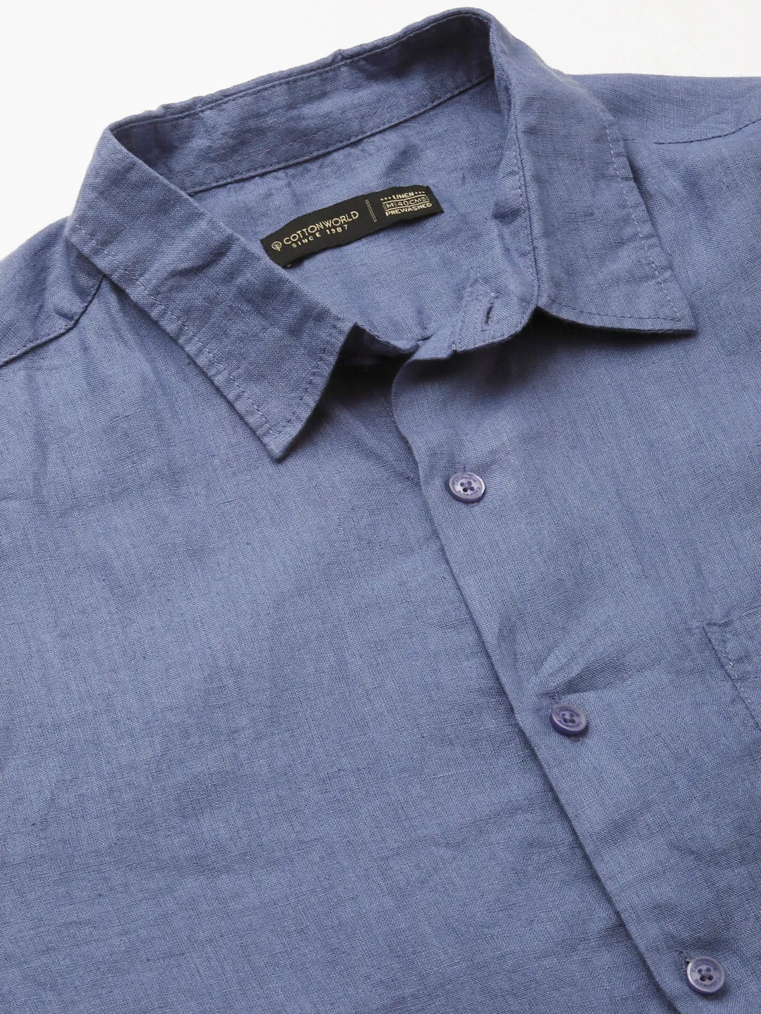 Men's Blue 100% Linen Regular Fit Shirt