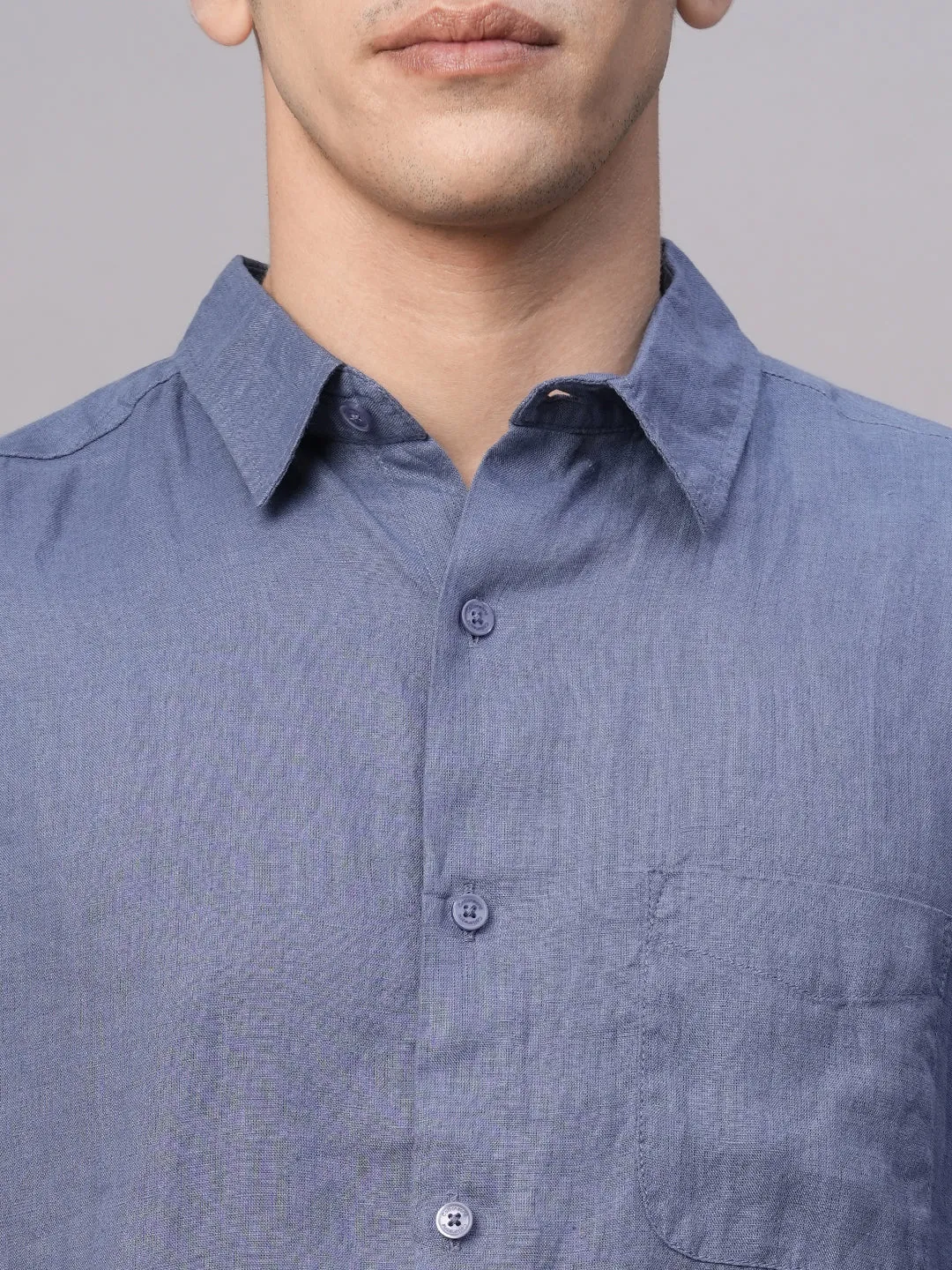 Men's Blue 100% Linen Regular Fit Shirt