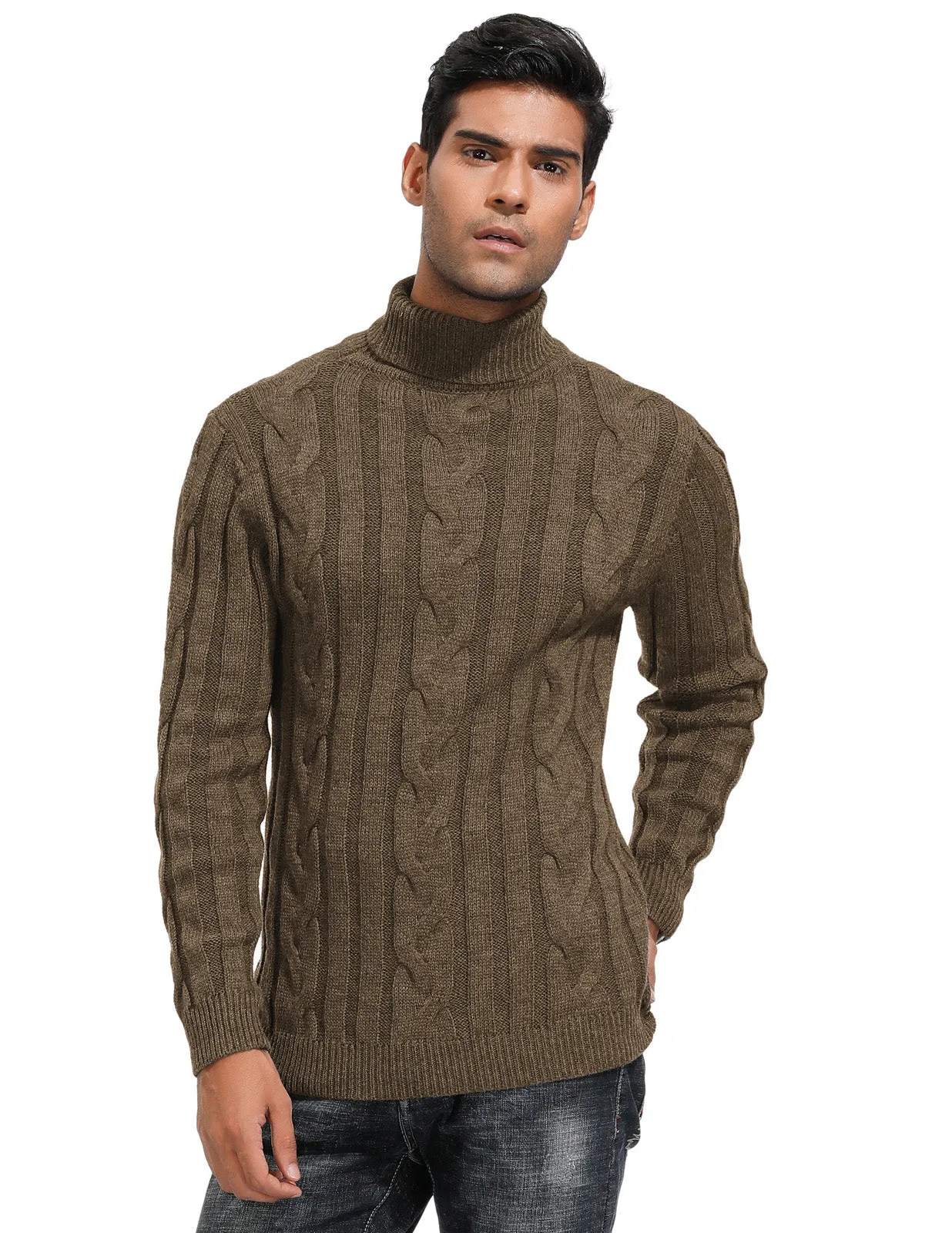 Men's Casual Turtleneck Sweaters Cable Knit Thermal Pullover Sweater