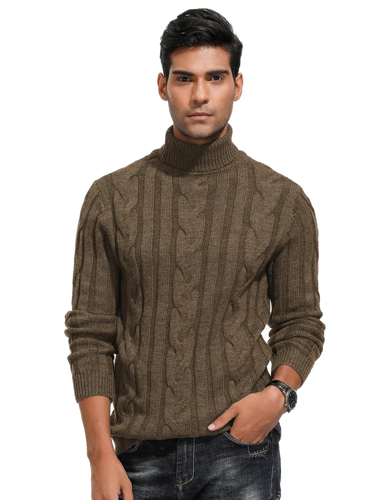 Men's Casual Turtleneck Sweaters Cable Knit Thermal Pullover Sweater