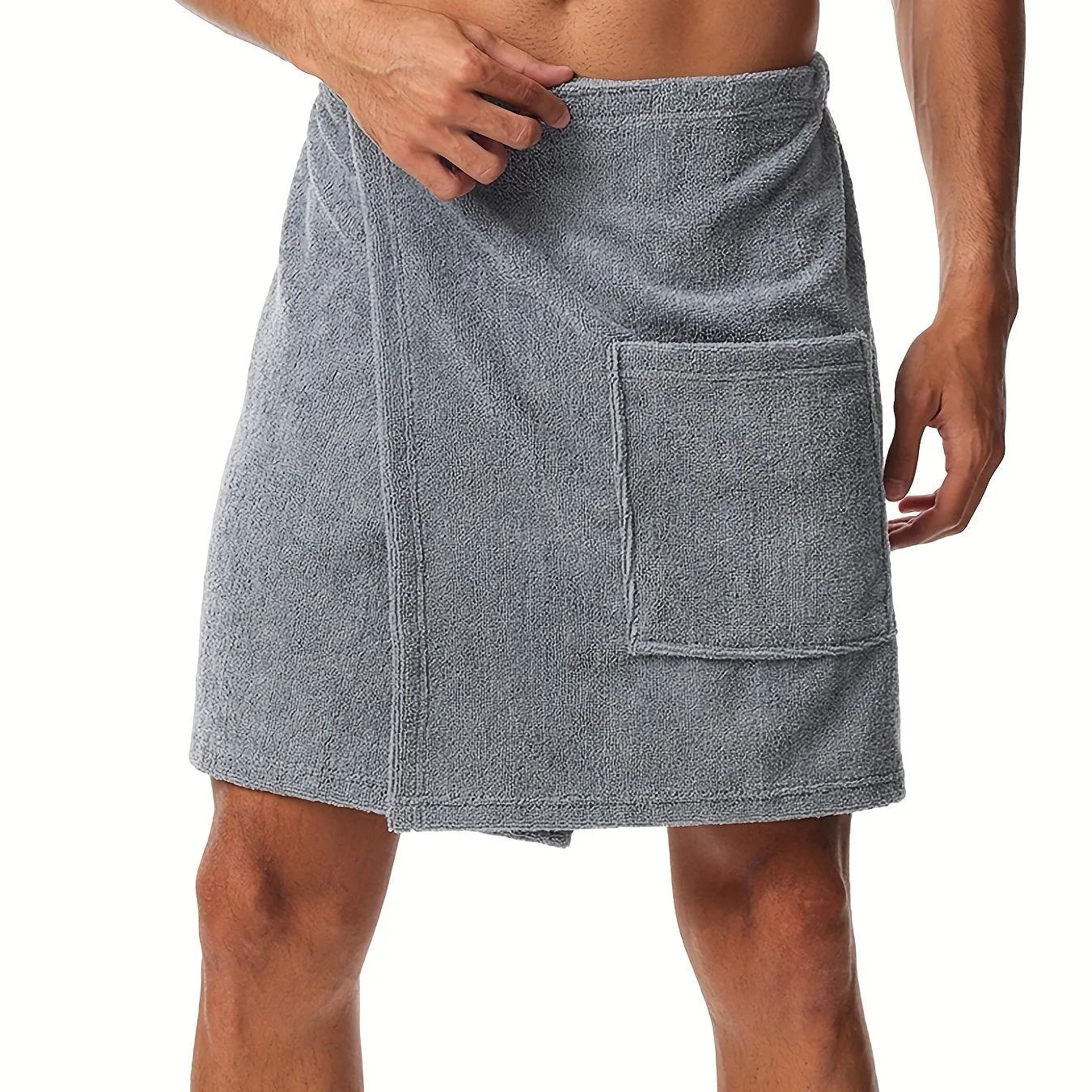 Mens Pocketed Bath Skirt Cozy Absorbent Pajama Bottom for PostBath