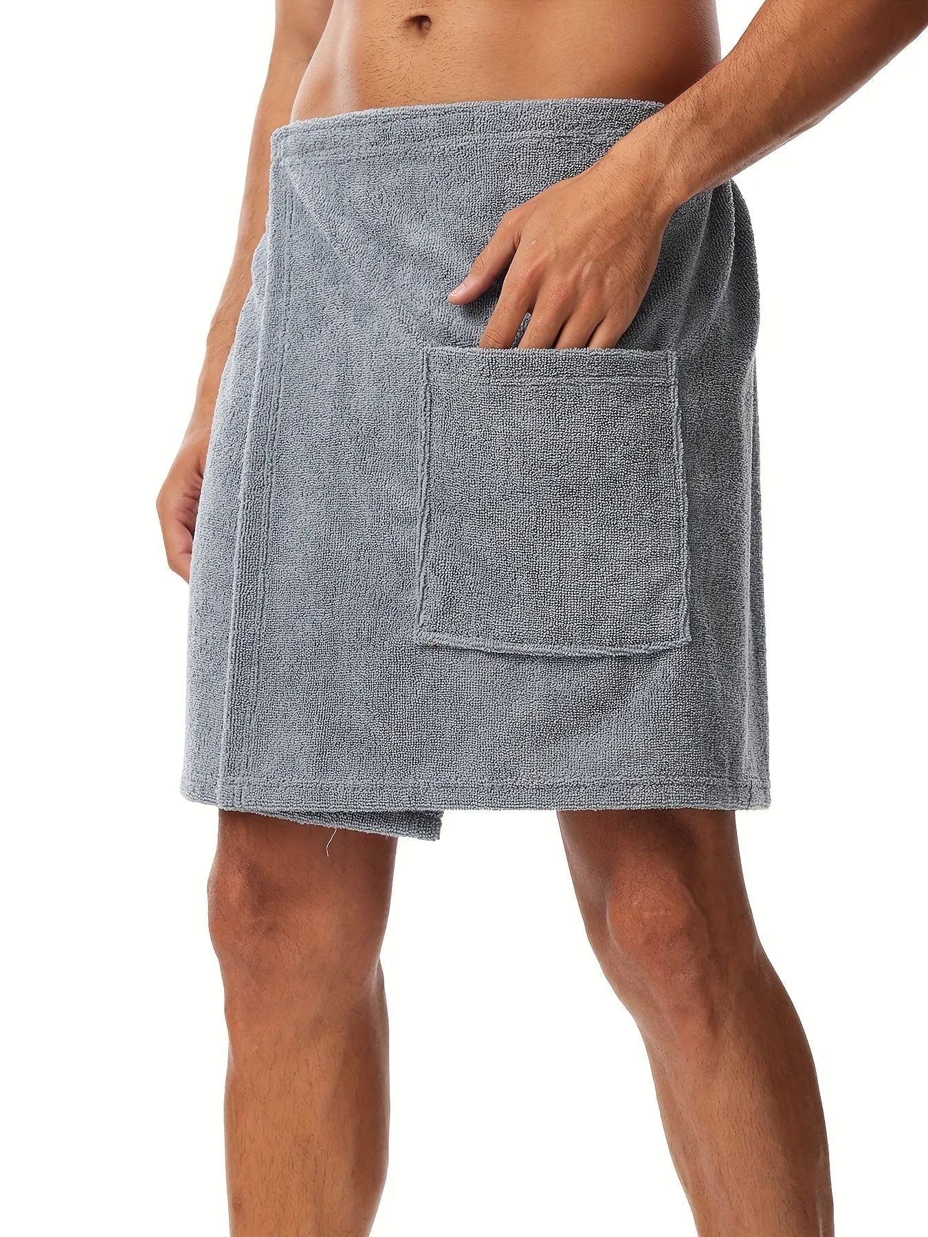 Mens Pocketed Bath Skirt Cozy Absorbent Pajama Bottom for PostBath