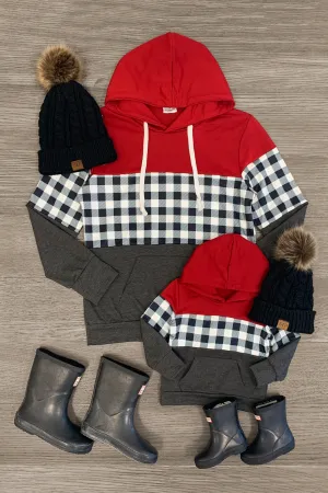 Mom & Me - Red & Gray Buffalo Plaid Hoodie