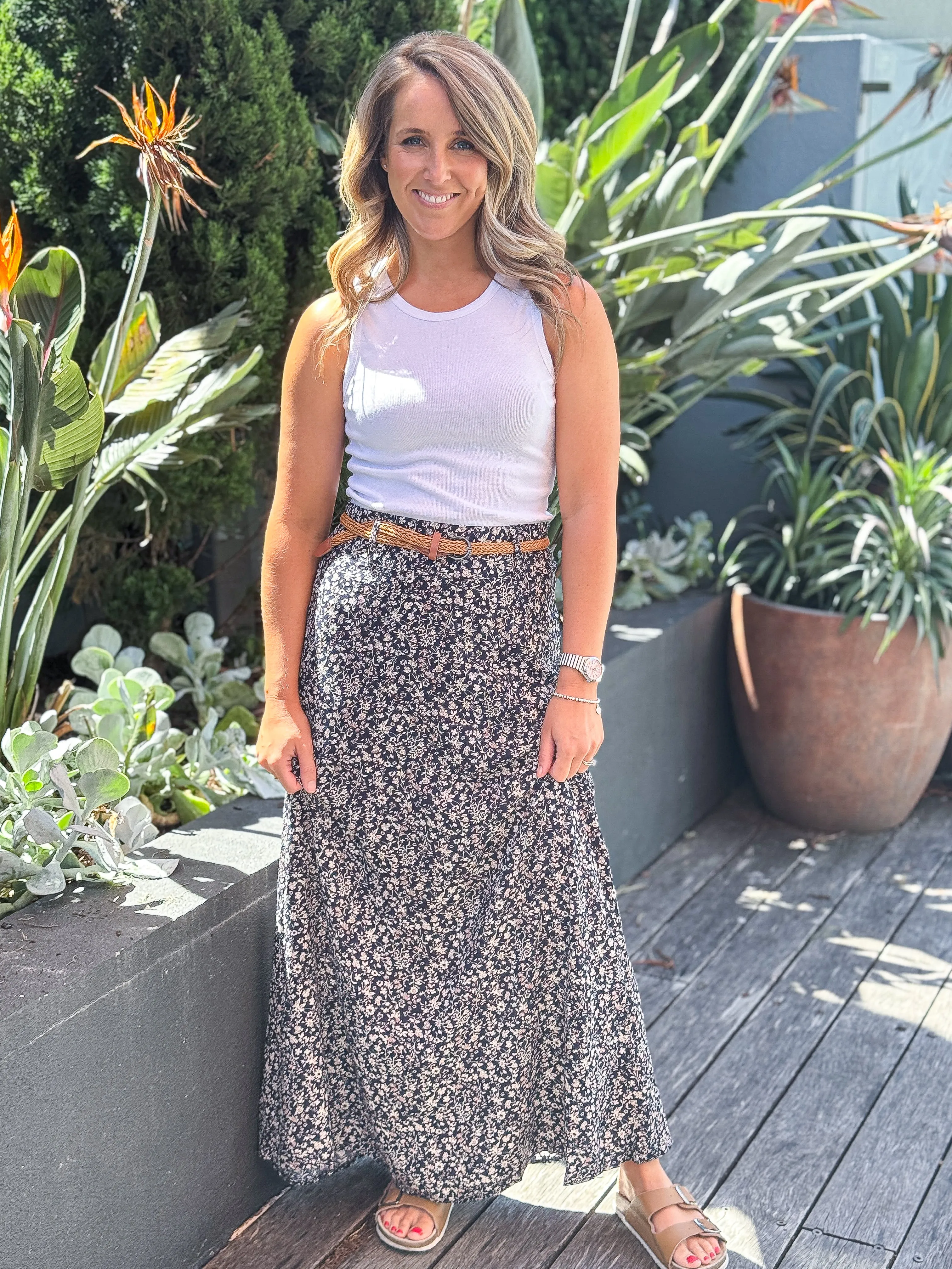 Natalie Maxi Skirt - Navy Floral