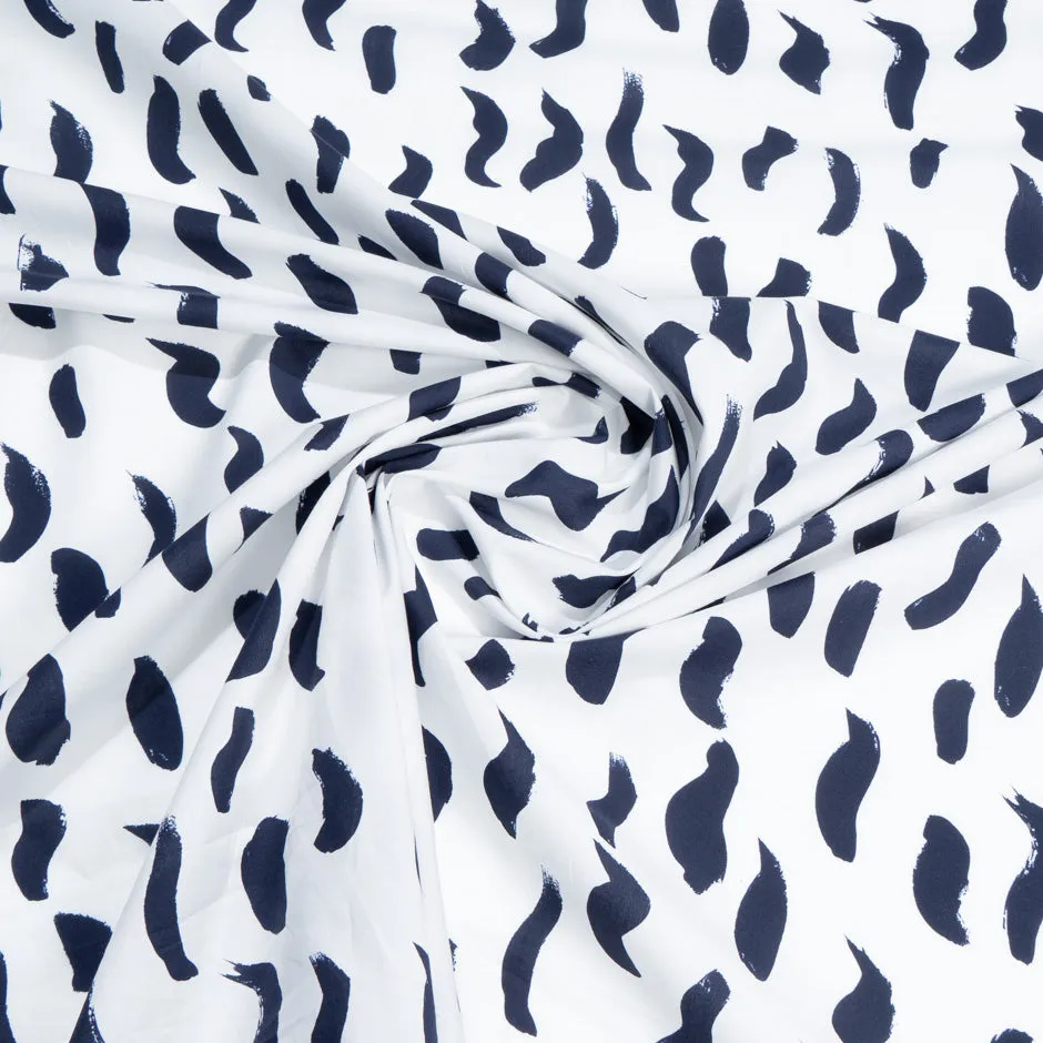 Navy Blue Printed White Lightweight Cotton