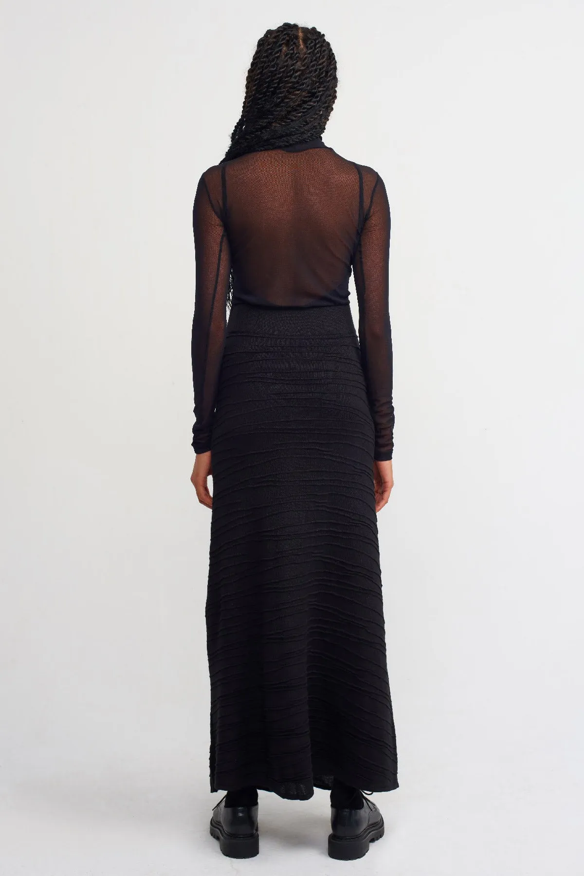 Nu Solid Knitted Maxi Skirt Black