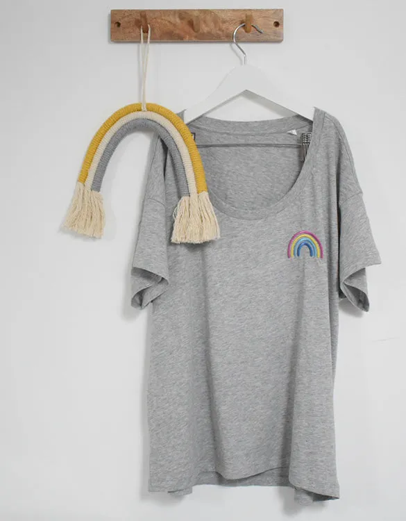 Our Kid Rainbow Tee - Grey Relaxed Fit Women's T-Shirt