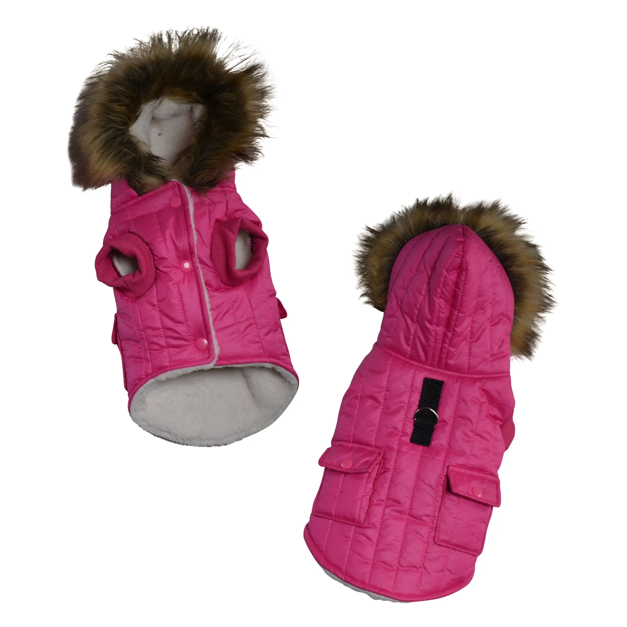 Parka Fleece Lined Dog Jacket with Leash Ring