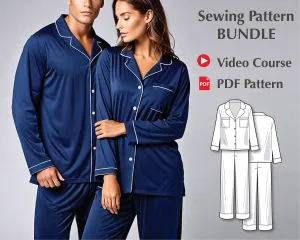 Pattern Sewing PDF Bundle - Pajama Set Sewing Patterns for Men and Women - Easy to Sew for Beginners PJ Pattern PDF - Video Sewing Tutorial