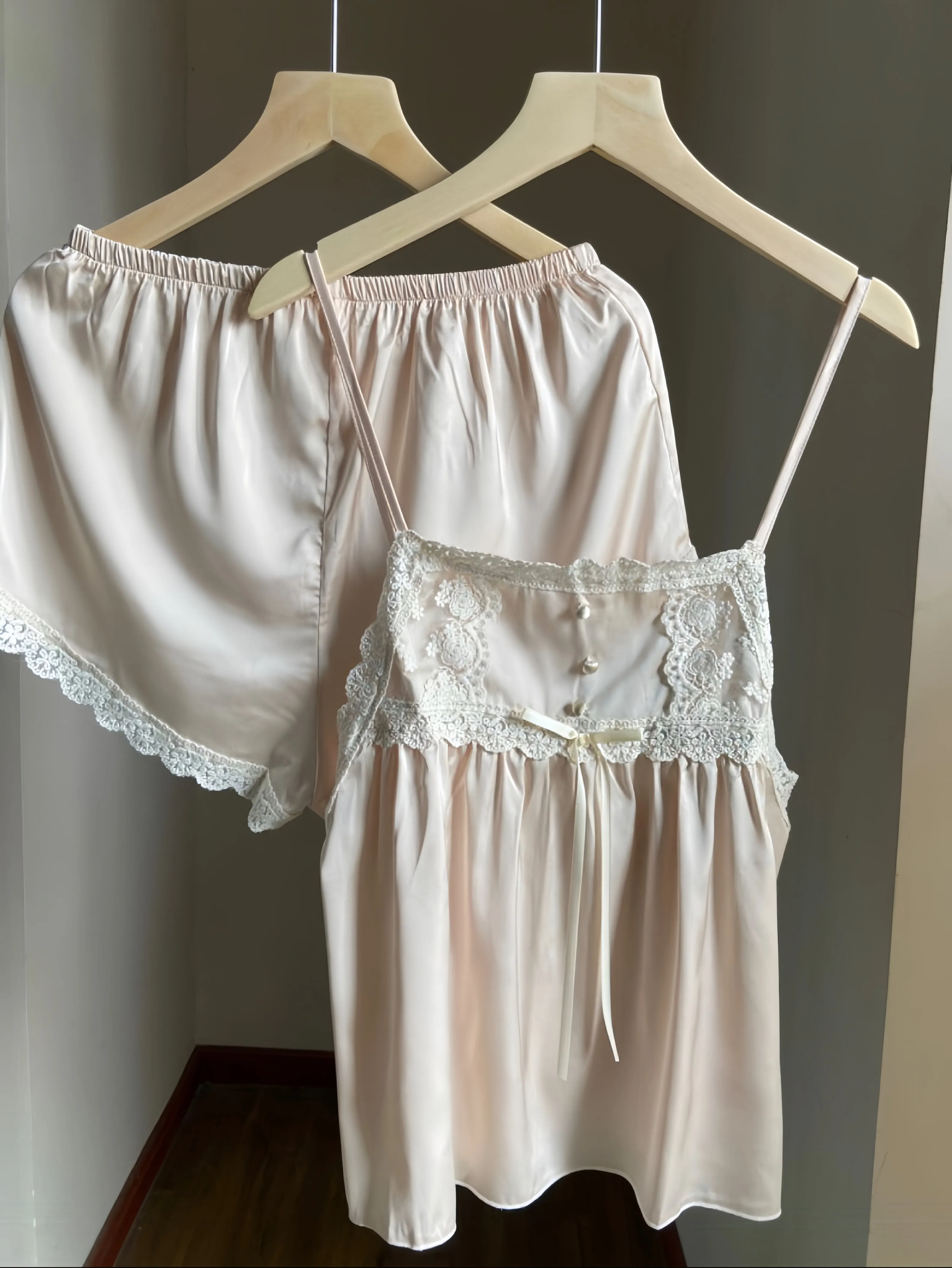 Peach romance satin lingerie pajama set