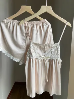 Peach romance satin lingerie pajama set