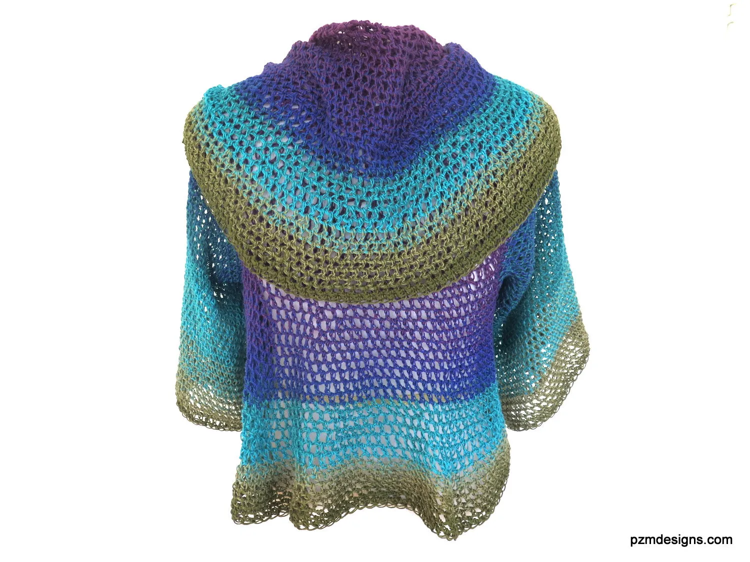 Peacock Colored Shrug, Hand Crochet Circle Shrug