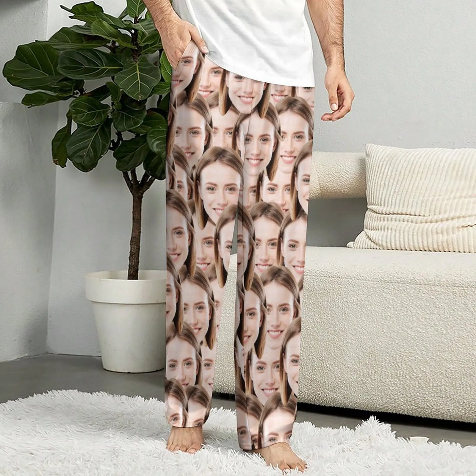 Personalized Long Pajama Pants Unisex Lacing Custom Seamless Face Sleepwear Slumber Party