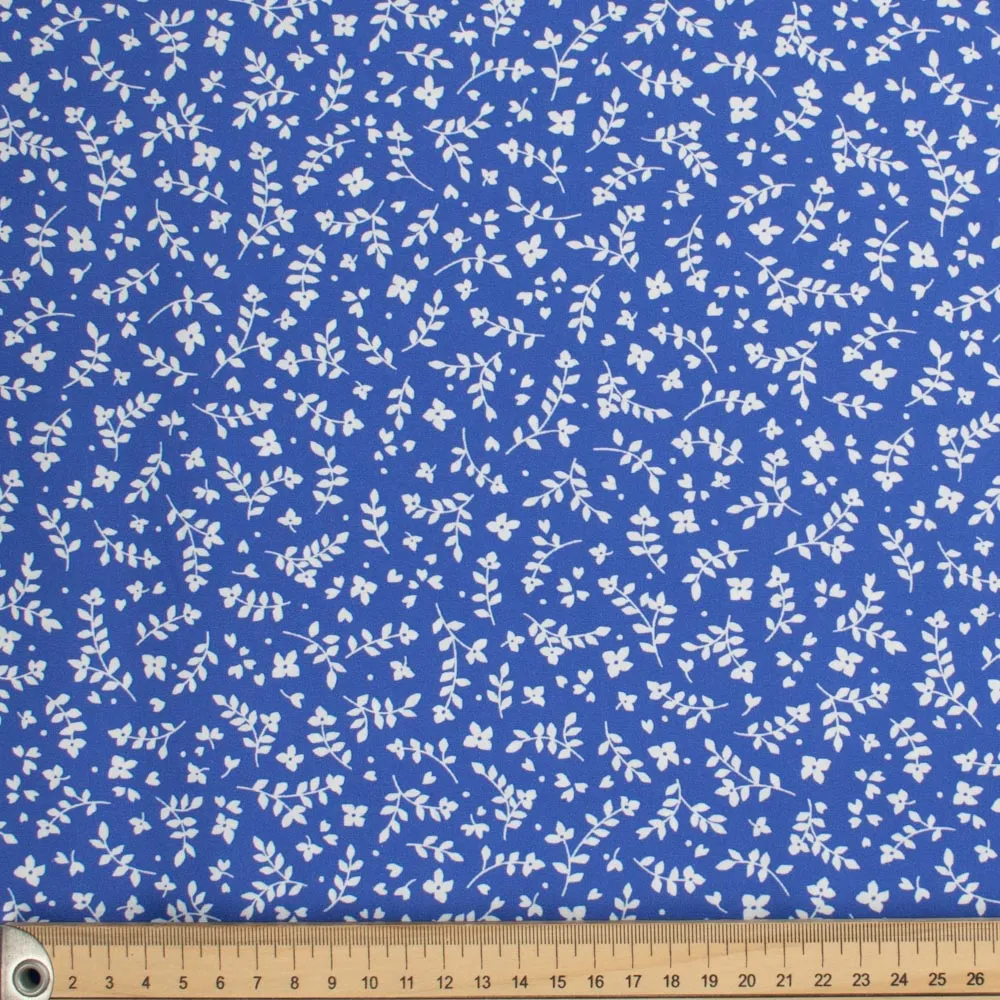 Petite Studio Blue Collection #01 White Small Leaves on Blue Cotton Prints