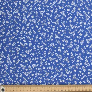 Petite Studio Blue Collection #01 White Small Leaves on Blue Cotton Prints