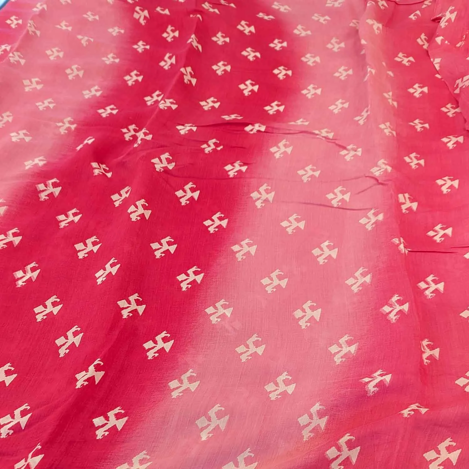 Pink & White Motifs Muslin Silk Fabric