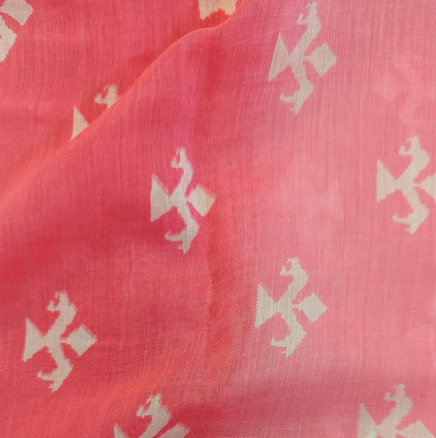 Pink & White Motifs Muslin Silk Fabric