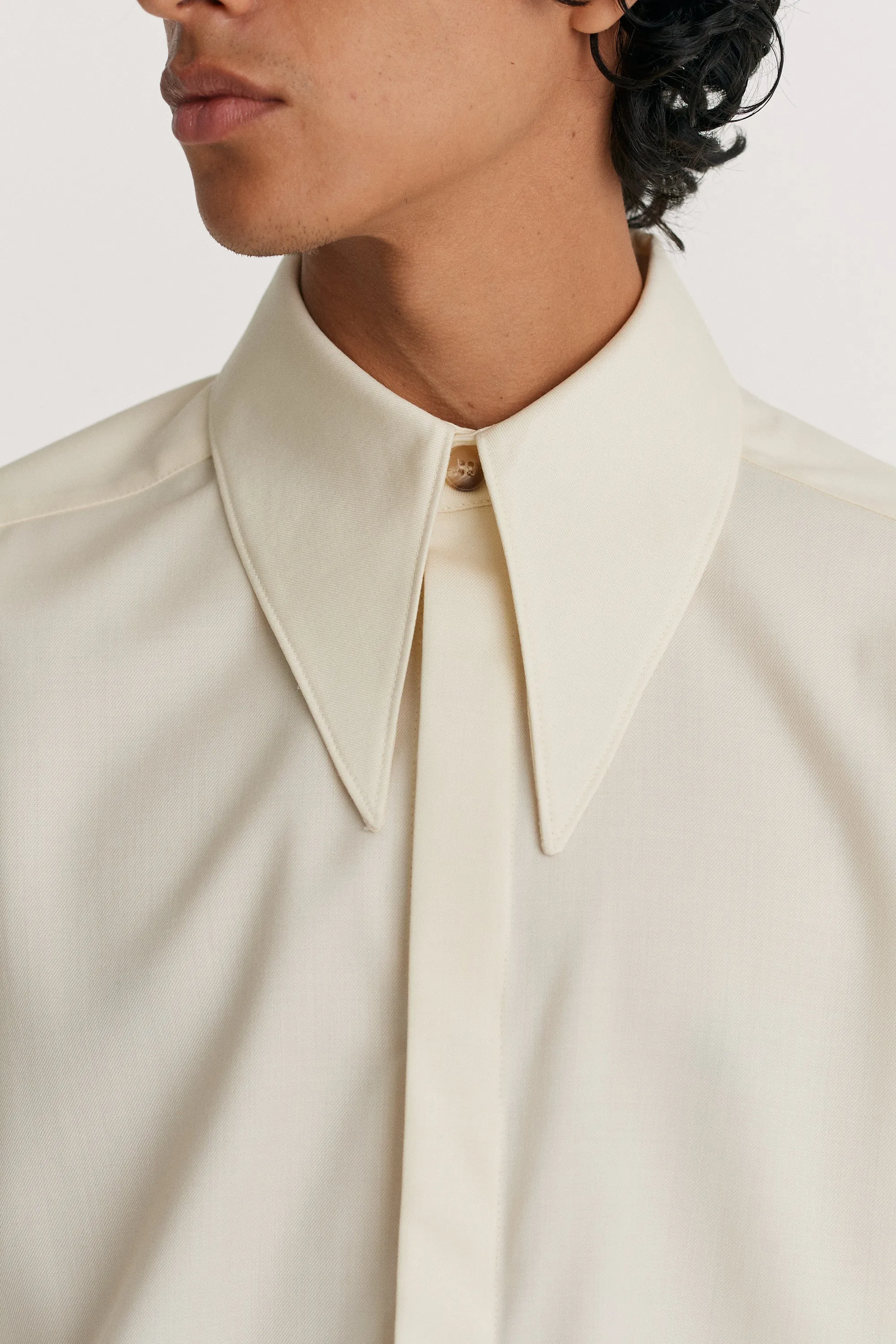 Pointed Collar Long Line Shirt