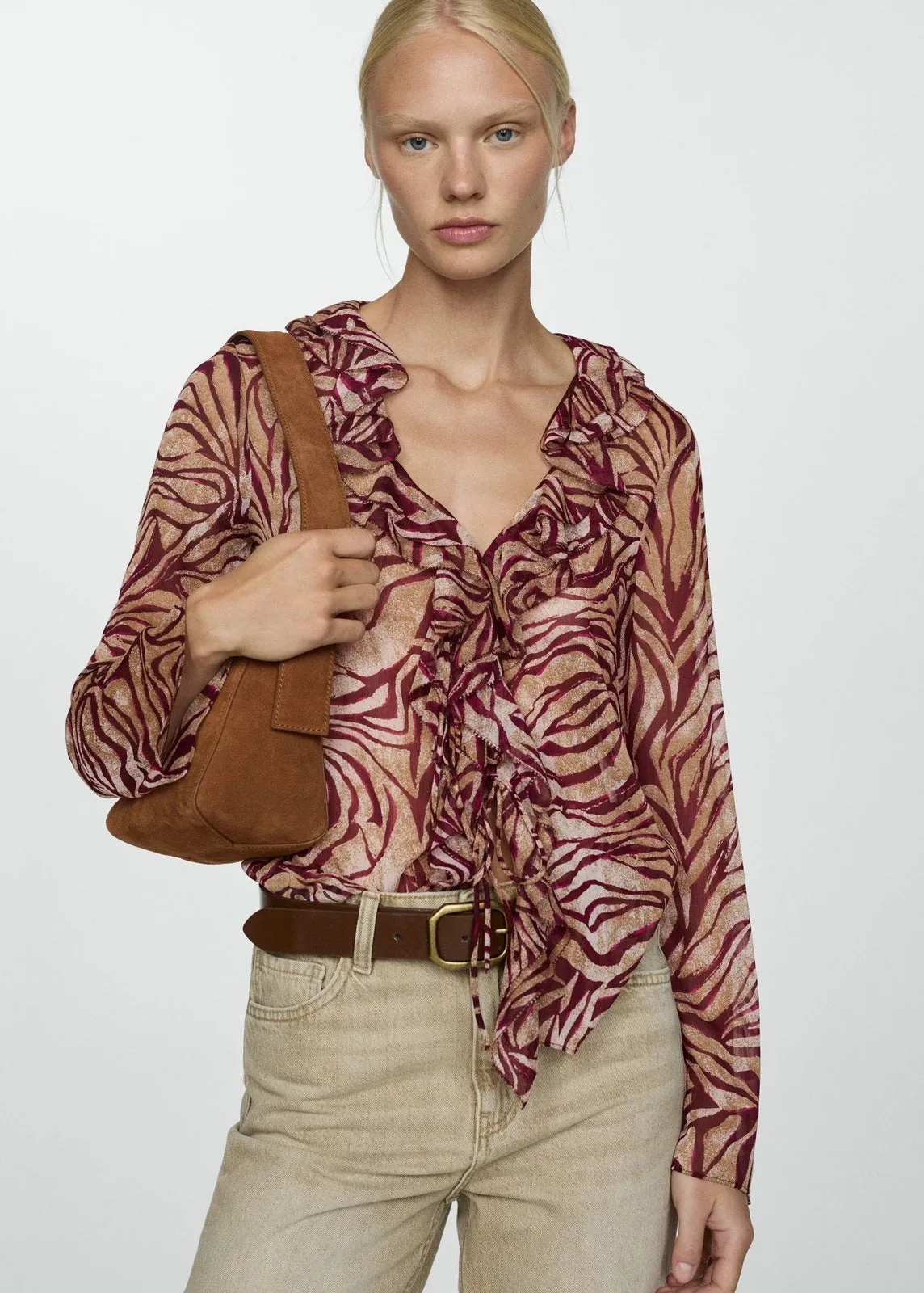 Ruffles printed blouse - Dark Red