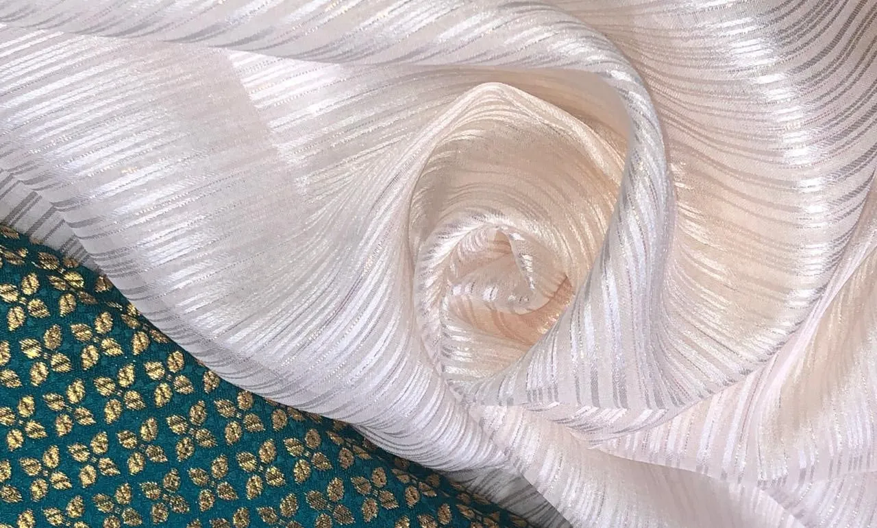 Sheer georgette fabric with satin and lurex stripes [11985]