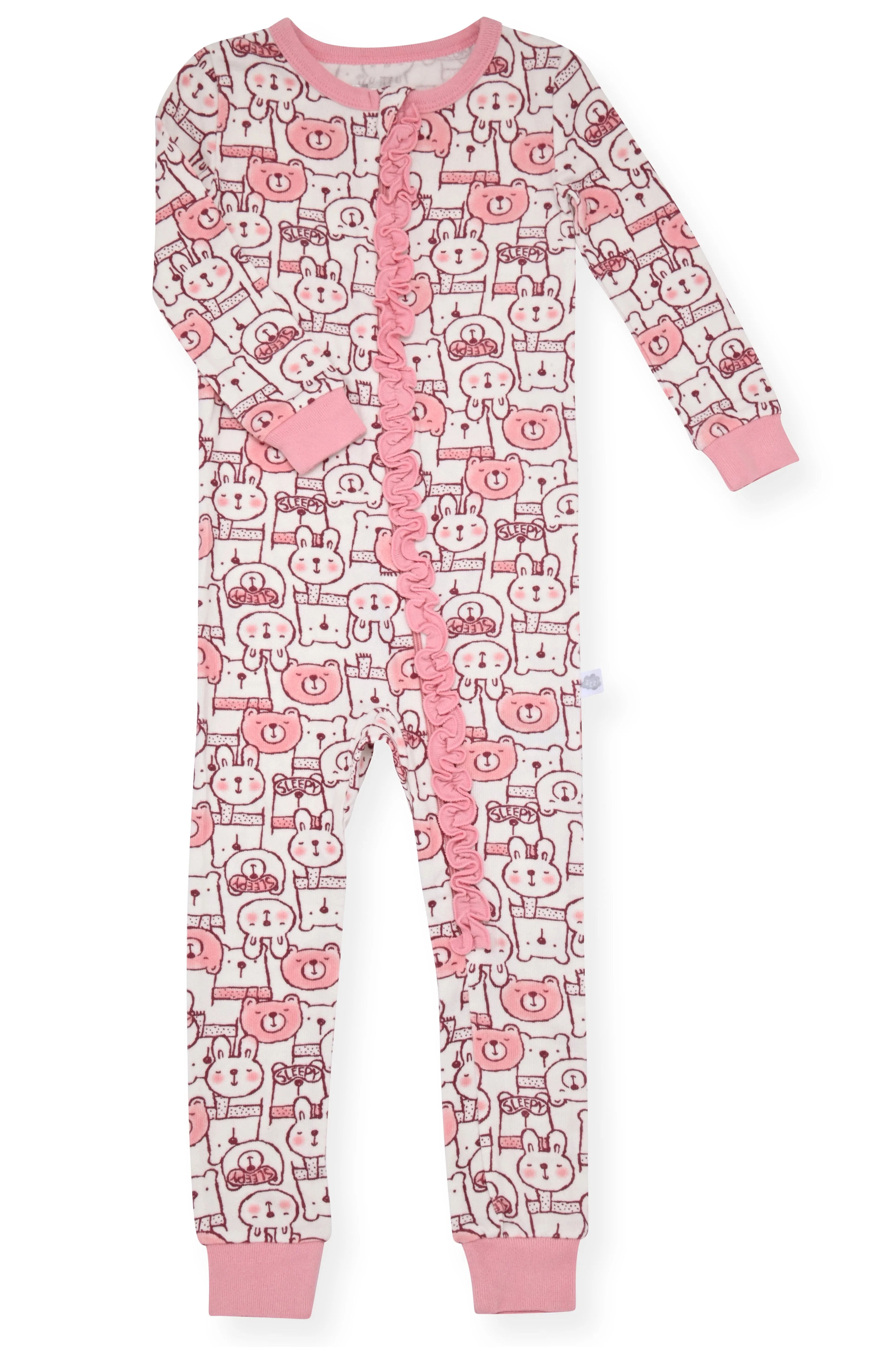 Sleep On It Infant Girls Long Sleeve Super Soft Snuggle Jersey Zip-Up Coverall Pajama with Matching Blankey Buddy - Bears