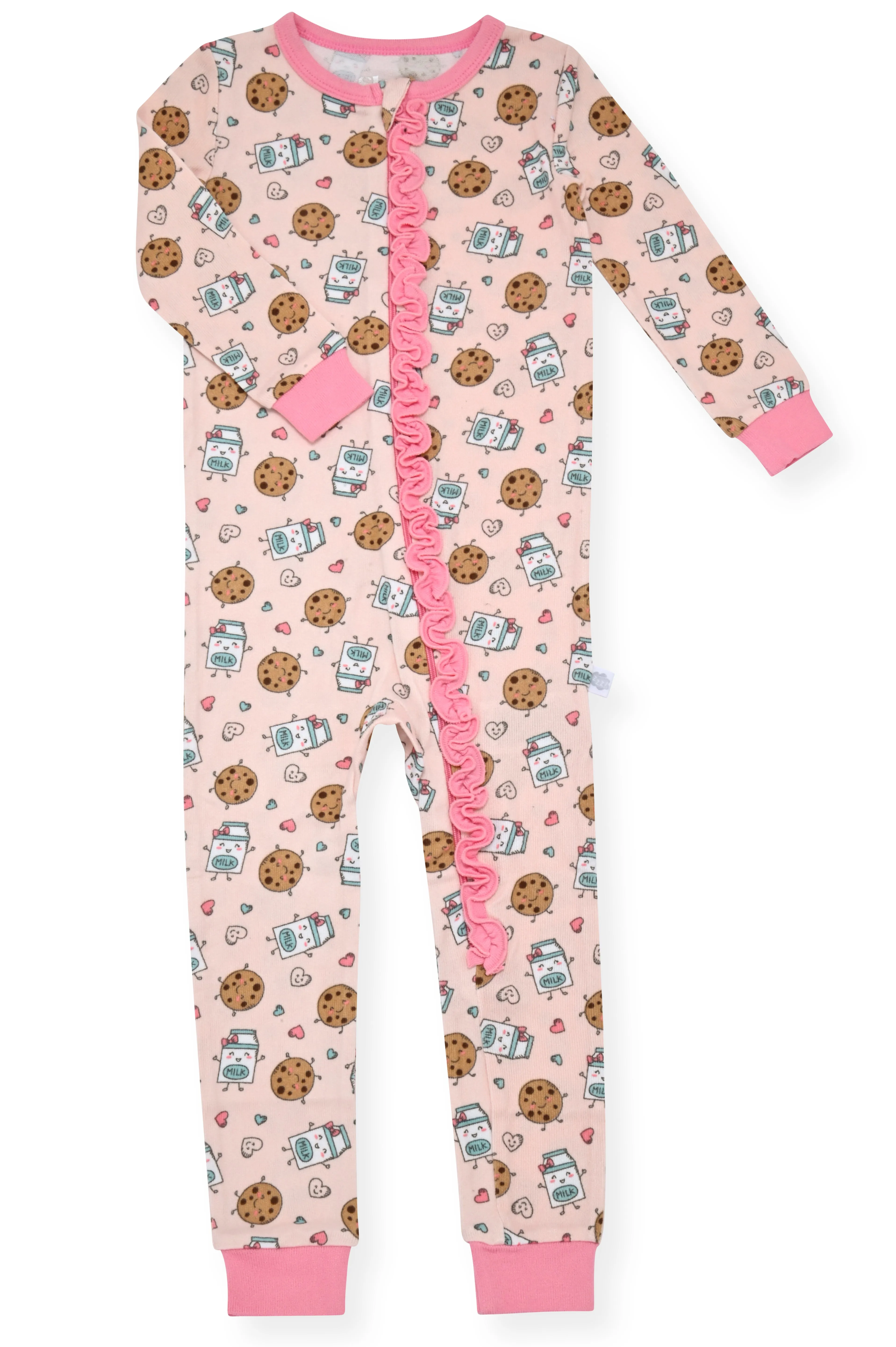 Sleep On It Infant Girls Long Sleeve Super Soft Snuggle Jersey Zip-Up Coverall Pajama with Matching Blankey Buddy - Milk & Cookies