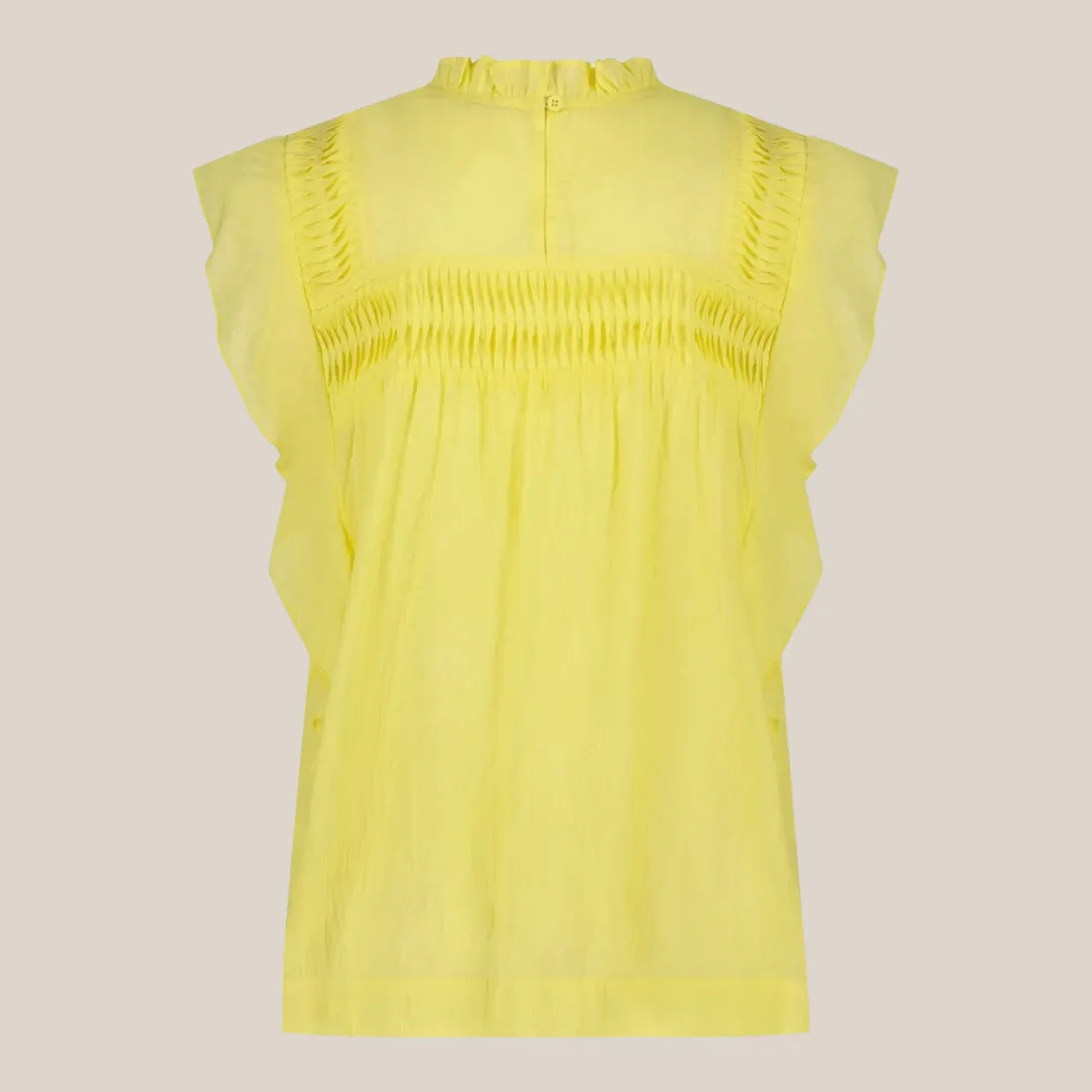 Sleeveless Blouse with Ruffles - Yellow