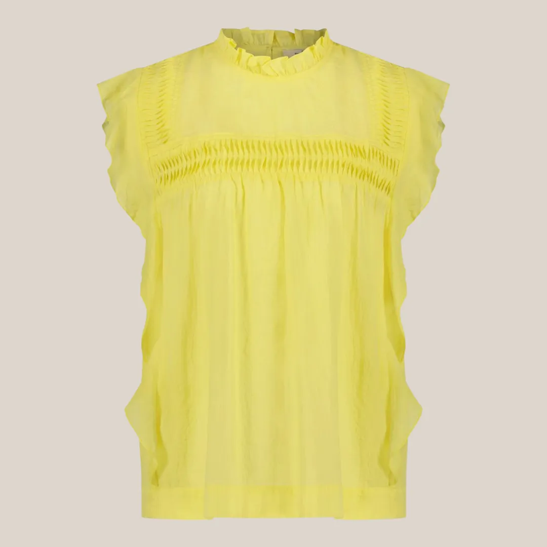 Sleeveless Blouse with Ruffles - Yellow