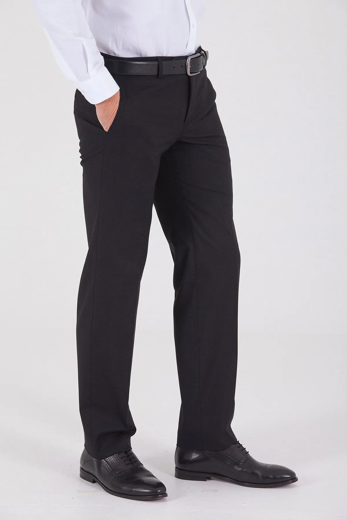 Slim Fit Side Pocket Low Waist Unpleated Navy Dress Pants, Black