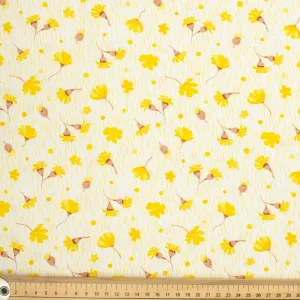 Spring Blooms Collection #15 Yellow Flower on White Cotton Prints