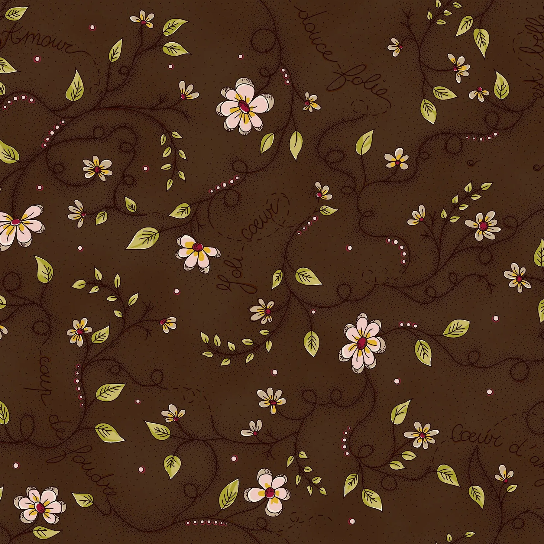 Stof Fabrics La Vie est Belle Vine on Brown-2 Cotton Prints