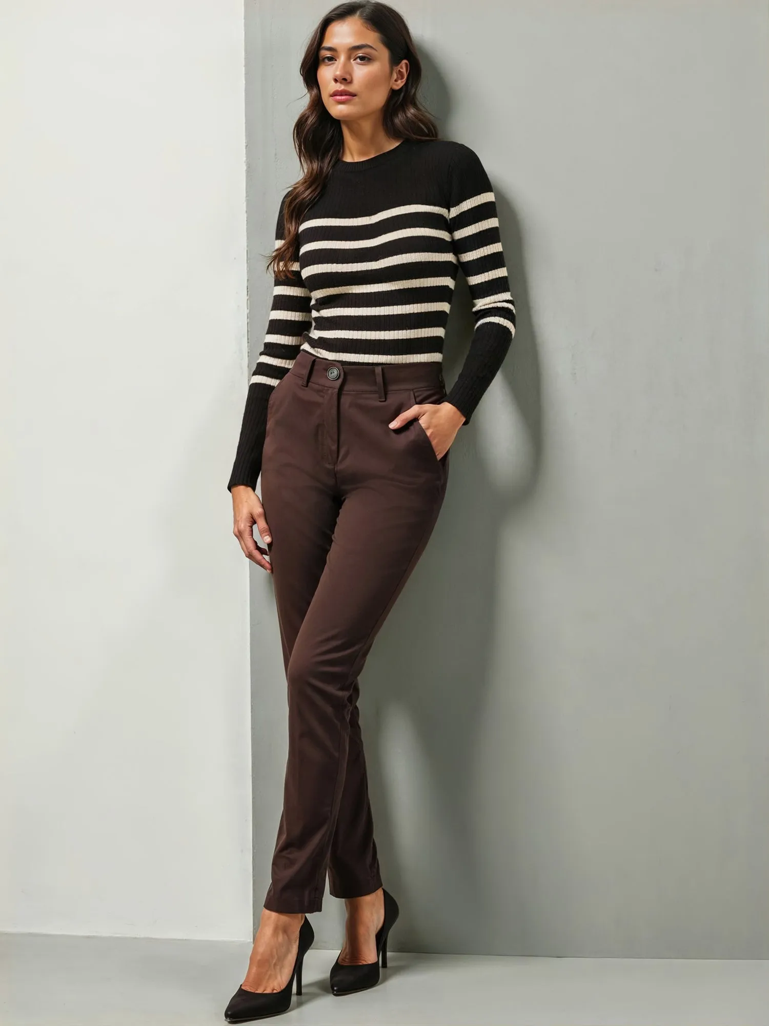 Stripe Mock Neck Long Sleeve Knit Sweater