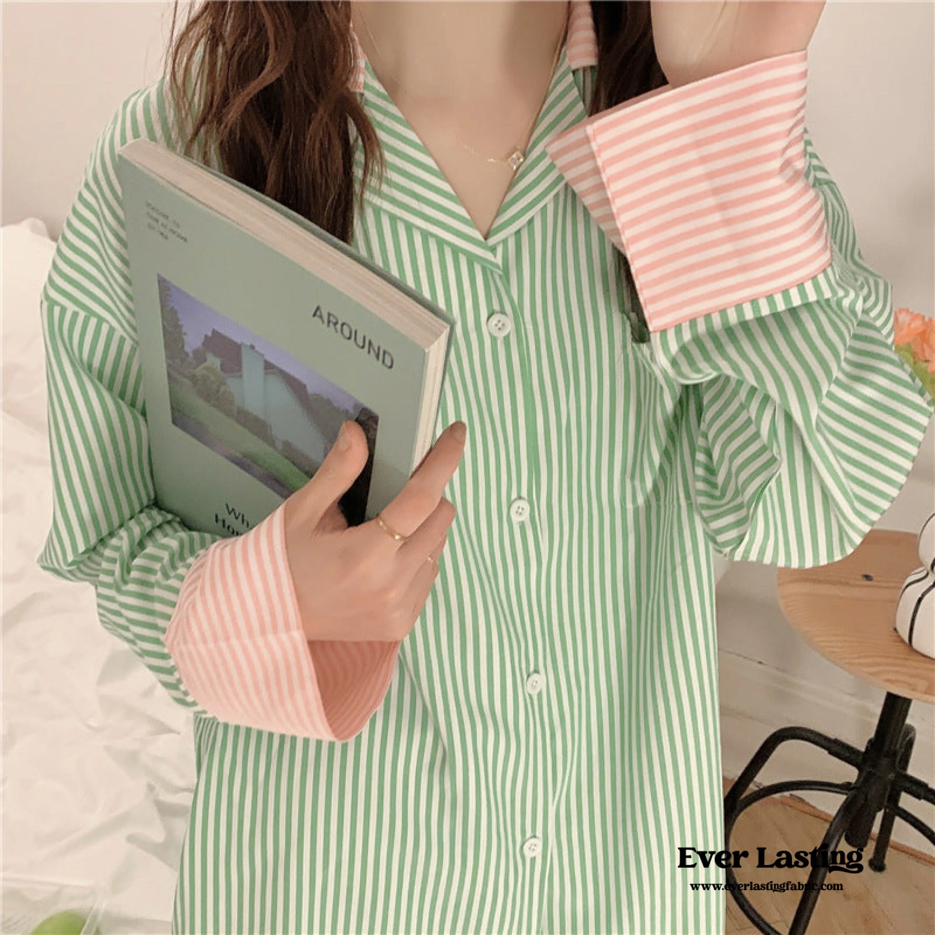 Striped Long Sleeves and Shorts Pajama Set / Blue