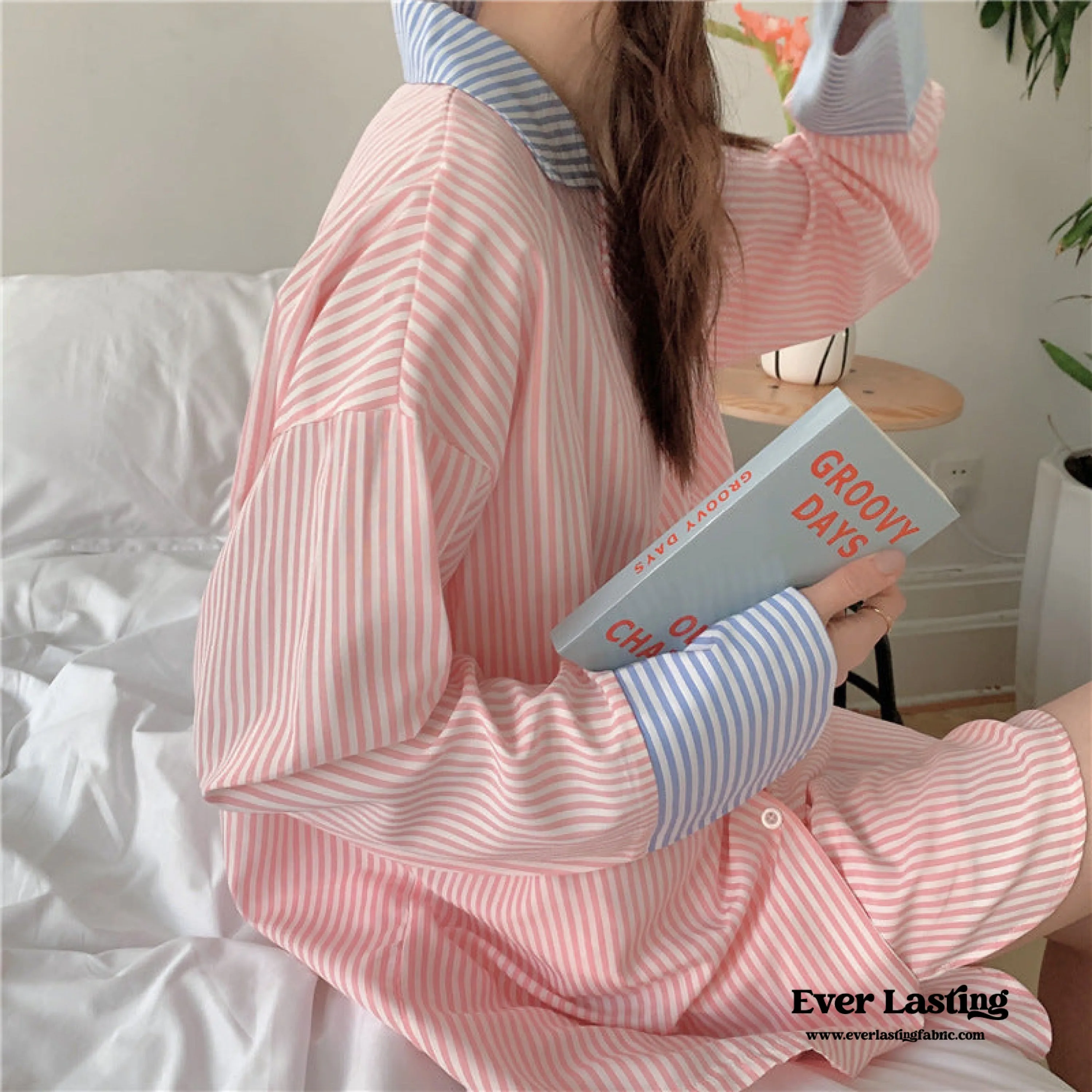 Striped Long Sleeves and Shorts Pajama Set / Blue