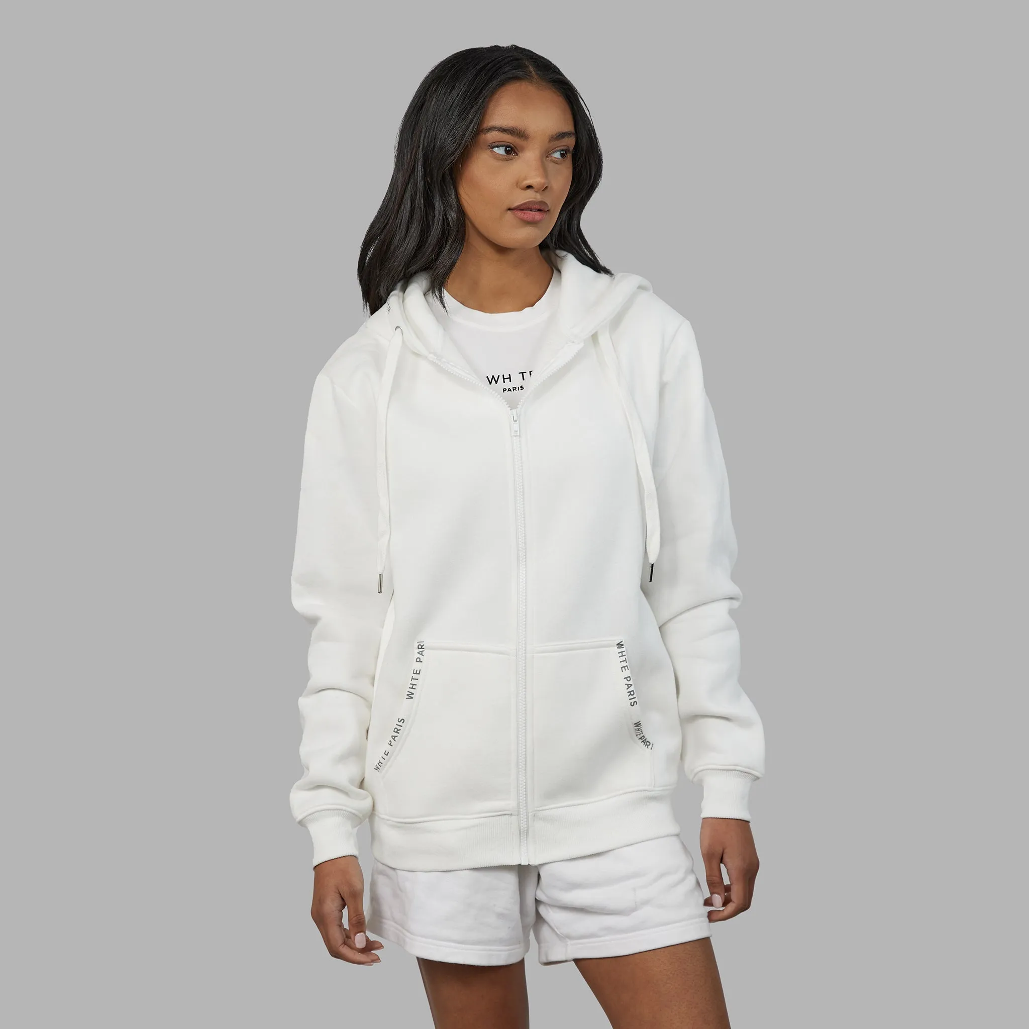 Whte Branded Hooded Sweatshirt