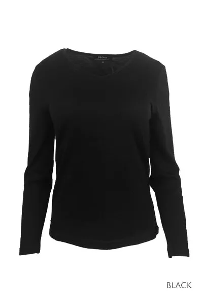 WOMENS 100% MERINO (210) LONG SLEEVE V NECK TOP BLACK