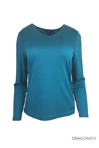 WOMENS 100% MERINO (210) LONG SLEEVE V NECK TOP DRAGONFLY