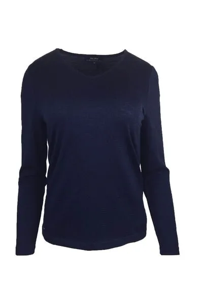 WOMENS 100% MERINO (210) LONG SLEEVE V NECK TOP NAVY