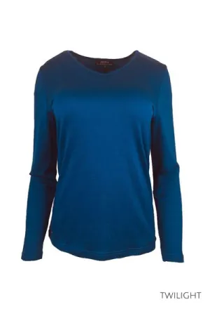 WOMENS 100% MERINO (210) LONG SLEEVE V NECK TOP TWILIGHT