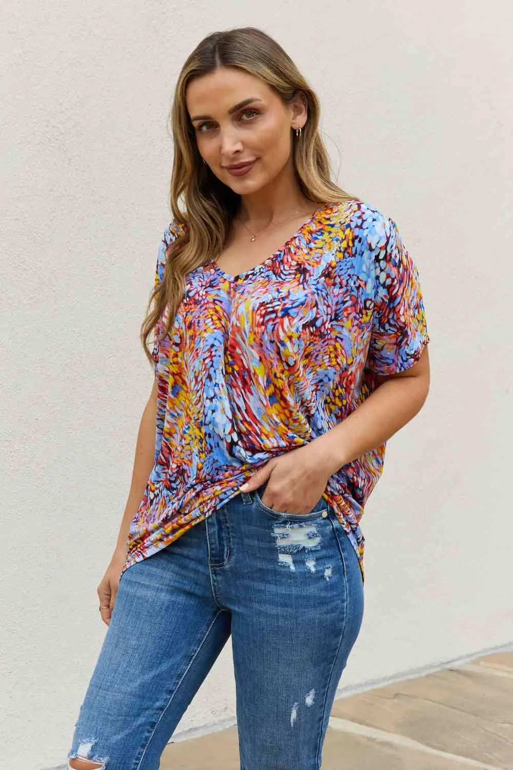 Women's Be Stage Full Size Printed Dolman Flowy Top