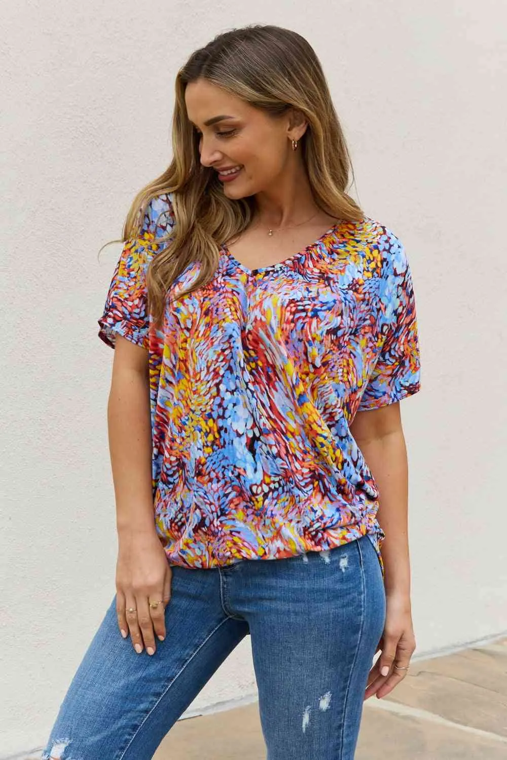 Women's Be Stage Full Size Printed Dolman Flowy Top