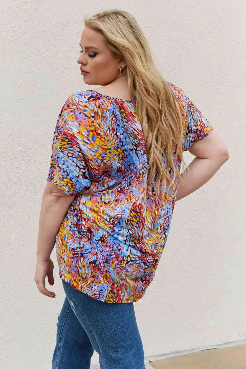 Women's Be Stage Full Size Printed Dolman Flowy Top