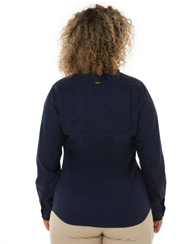 Womens Closed Front Lightweight LS Drill Shirt - Navy