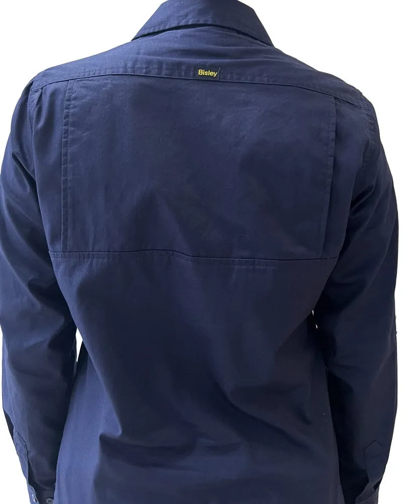 Womens Closed Front Lightweight LS Drill Shirt - Navy