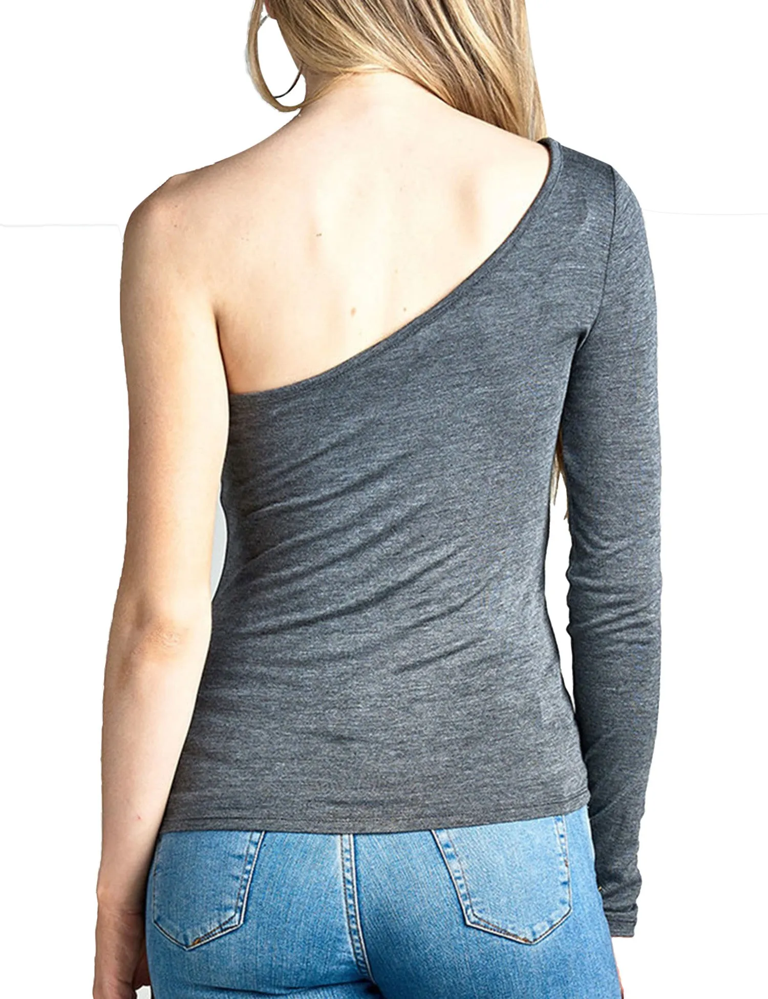 Womens Long Sleeve One Shoulder Rayon Spandex Jersey Top