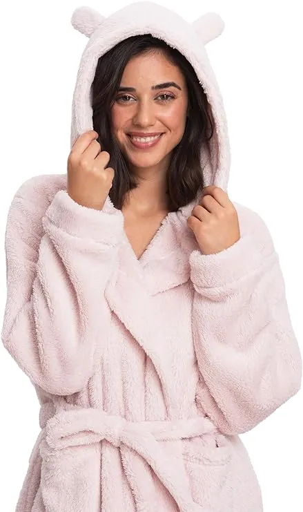 Women's Sherpa Hooded Robe in Pink - A Rosy Retreat of Comfort & Elegance